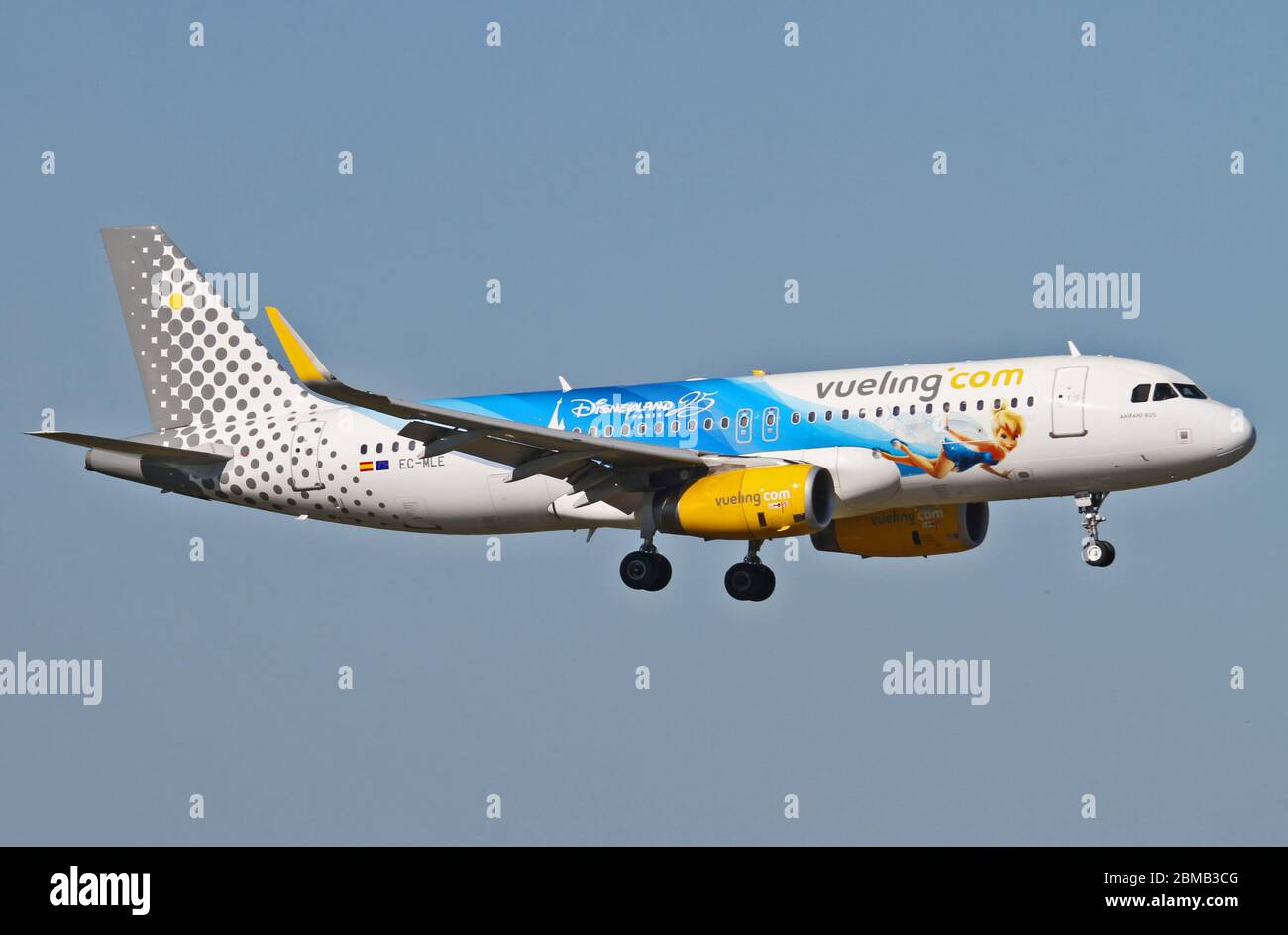 EC-MLE Vueling Airbus A320-232(WL) with Disneyland Paris - 25 Years Livery at Malpensa (MXP / LIMC), Milan, Italy Stock Photo