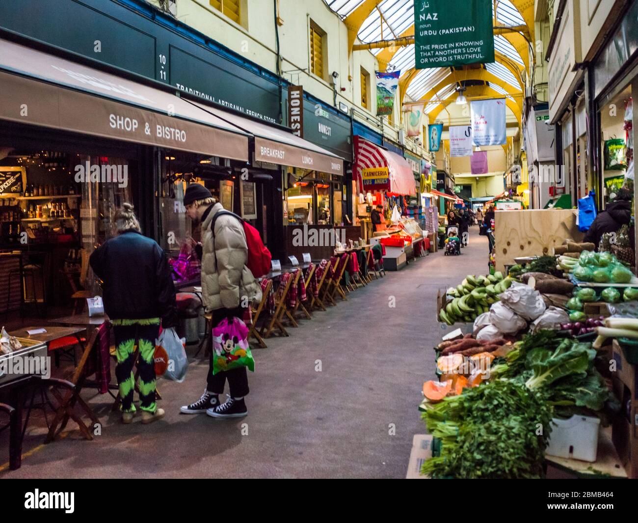 LONDON Brixton Village, part of Brixton Market an indoor hall of food stalls, bars and shops