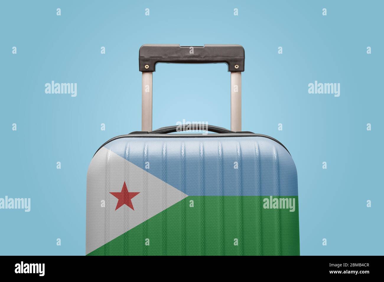 Suitcase with Djibouti flag design travel Africa concept. Stock Photo