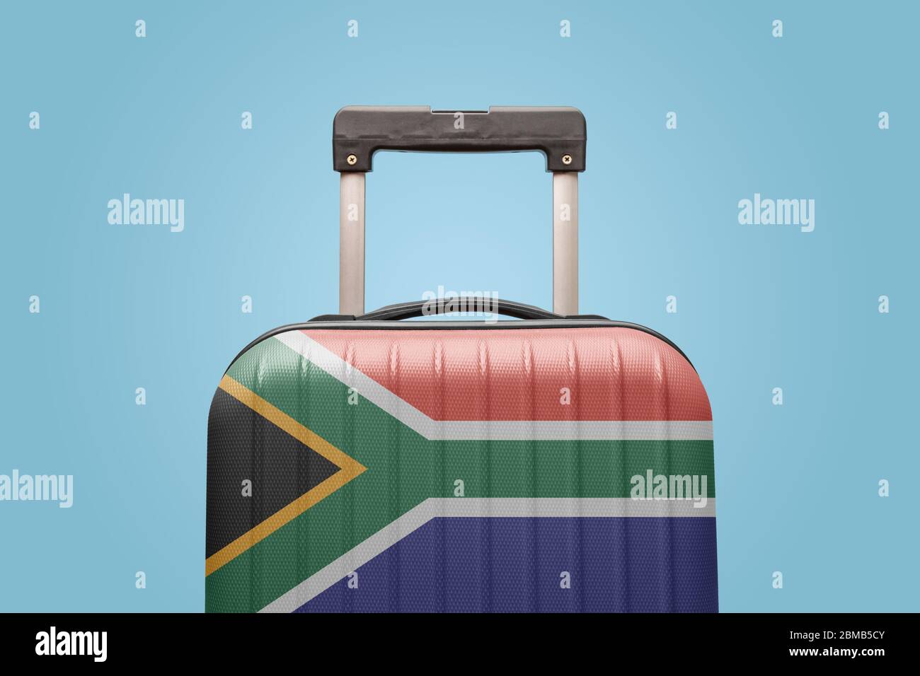 Suitcase with South African flag design travel Africa concept Stock