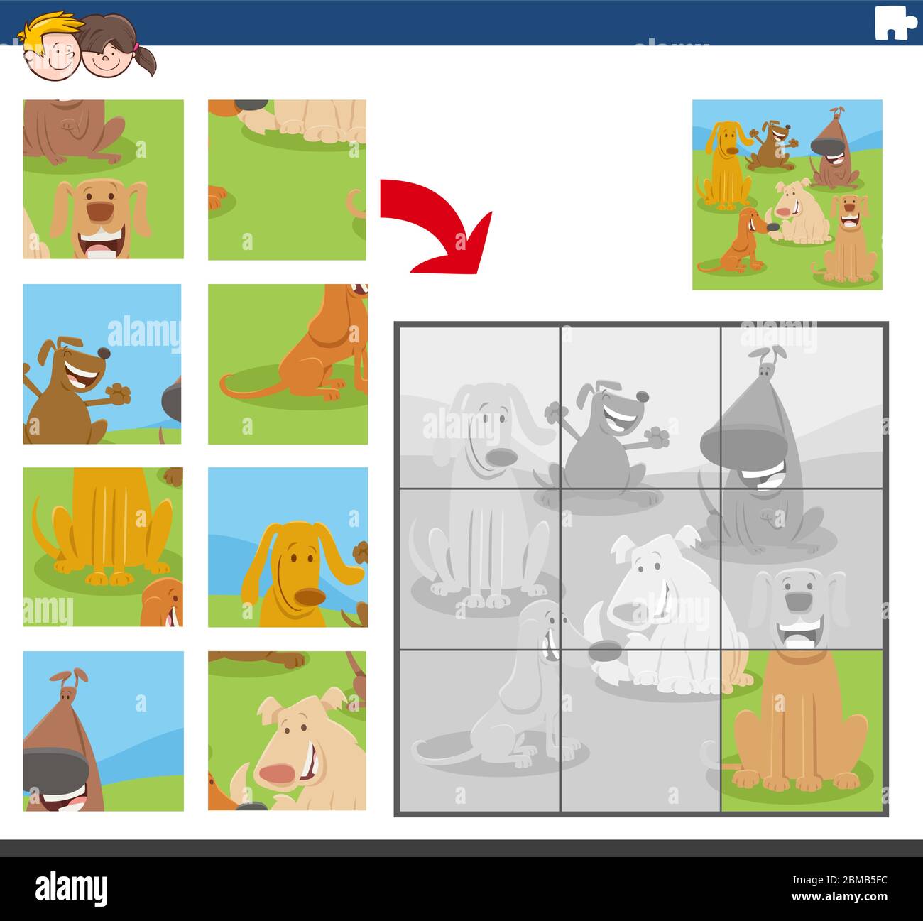 Cartoon Illustration of Educational Jigsaw Puzzle Game for Children ...