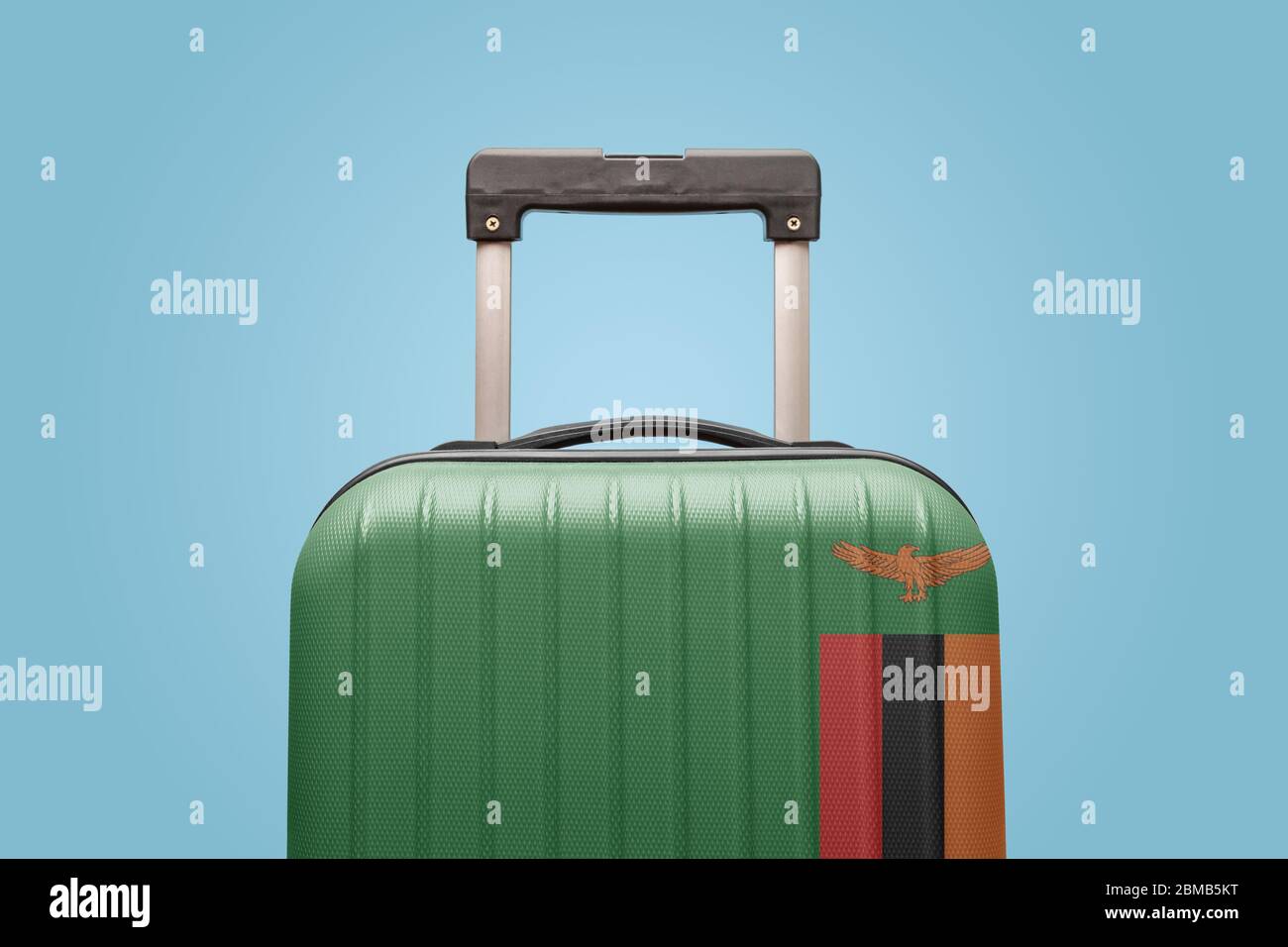 Suitcase with Zambia flag design travel Africa concept. Stock Photo