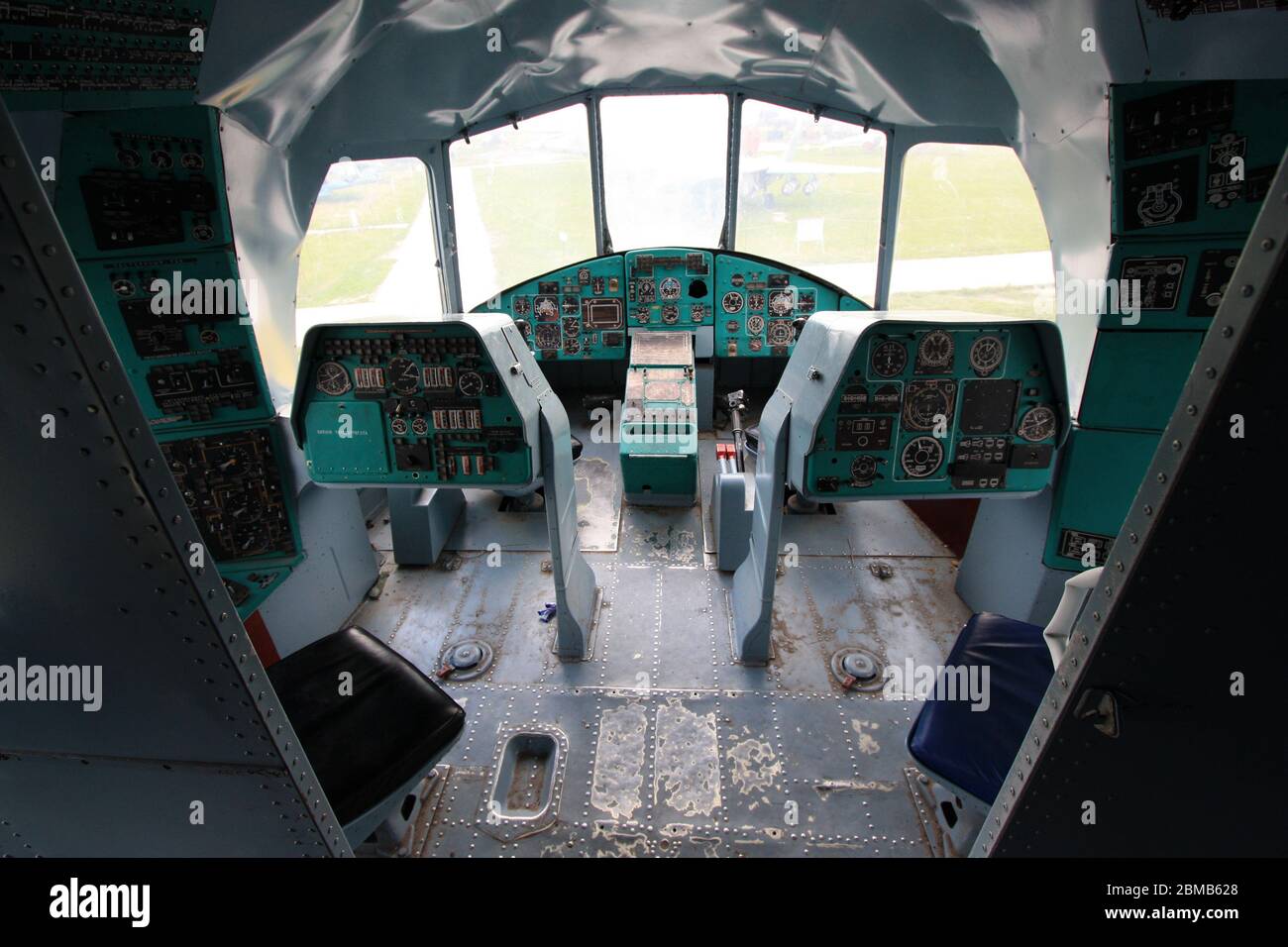 Interior view of the cockpit of a Mil Mi-26 'Halo' super heavy-lift helicopter at the Zhulyany State Aviation Museum of Ukraine Stock Photo