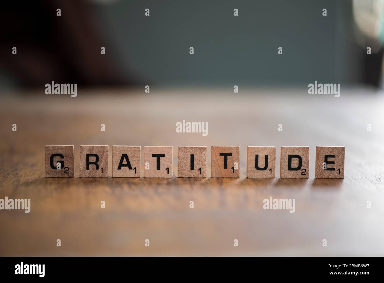 Gratitude in wooden block letters Stock Photo