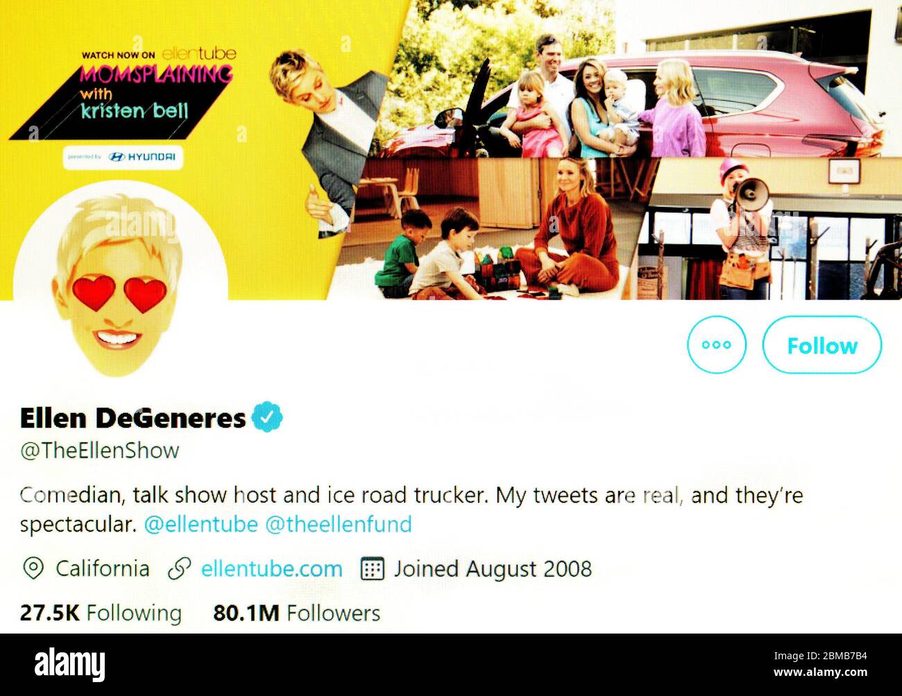 Twitter page (May 2020) : Ellen DeGeneres - US comedian and talk show host Stock Photo