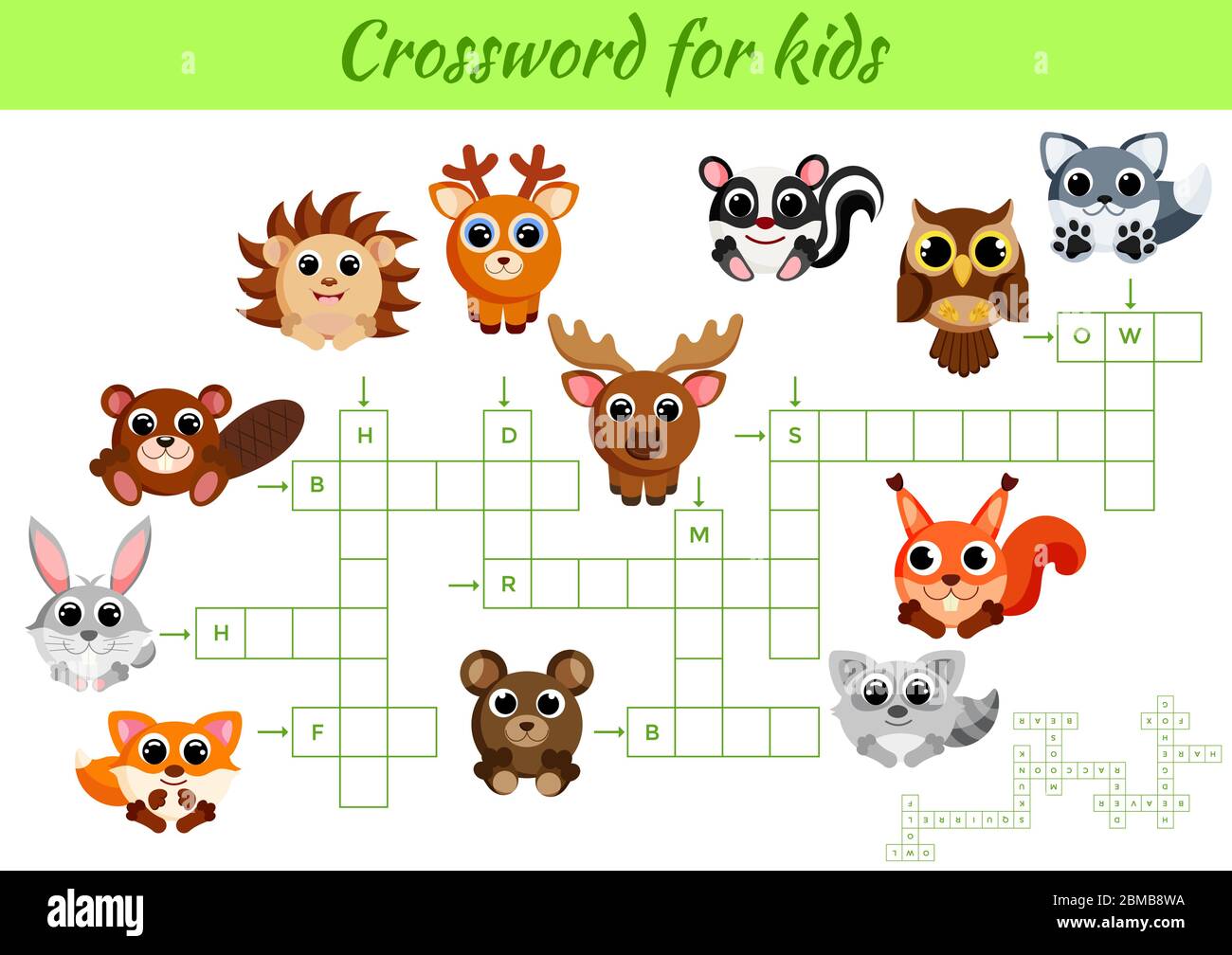 Crosswords game of animals for children with pictures. Kids activity  worksheet colorful printable version. Educational game for study English  words Stock Vector Image & Art - Alamy