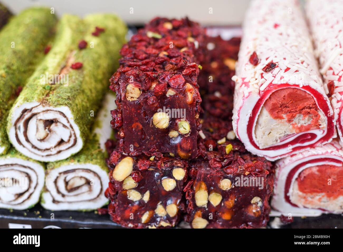 Various Types Or Many Colorful Assortment Of Turkish Delights Rolls For Sale In A Shop In Istanbul Or On The Street During Street Food Festival Loku Stock Photo Alamy