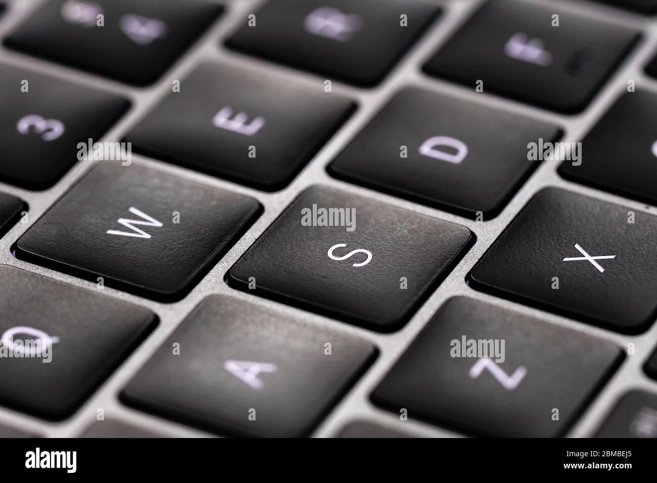 black color Computer keyboard macro closeup view Stock Photo