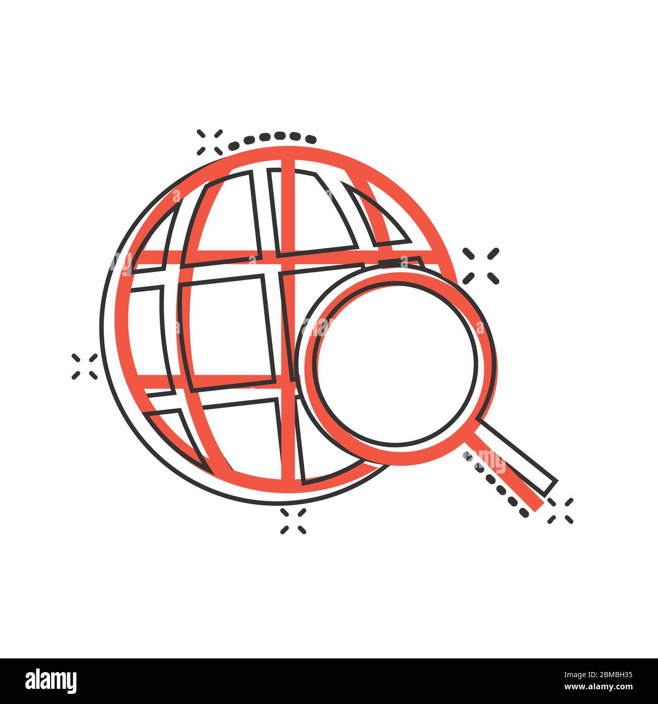 Globe search icon in comic style. Network navigation cartoon vector ...