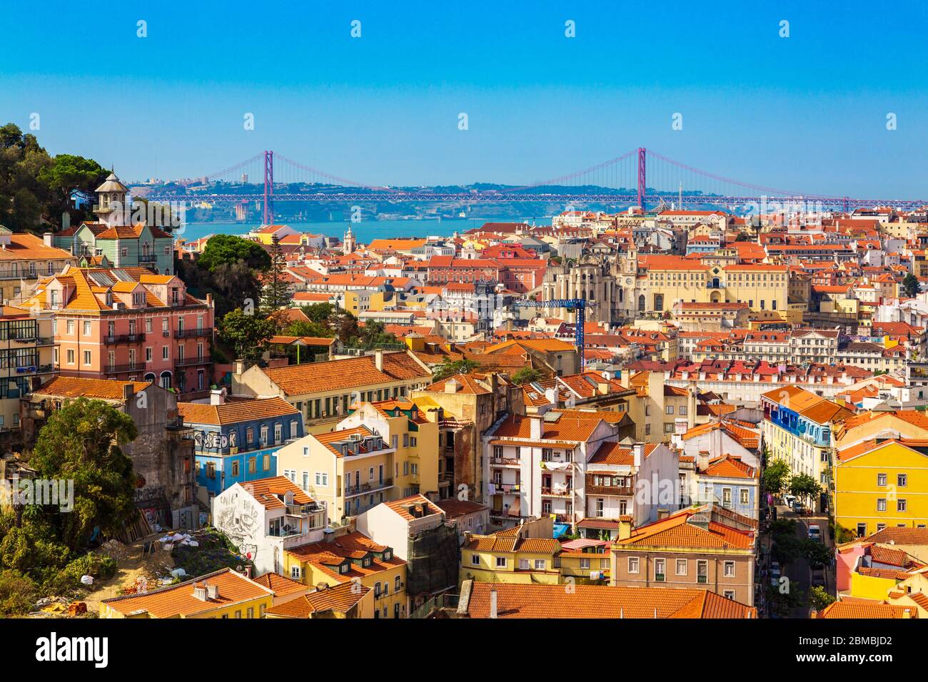 Panorama of Lisbon old town viewed from Miradouro da Graca observation point, Portugal Stock Photo