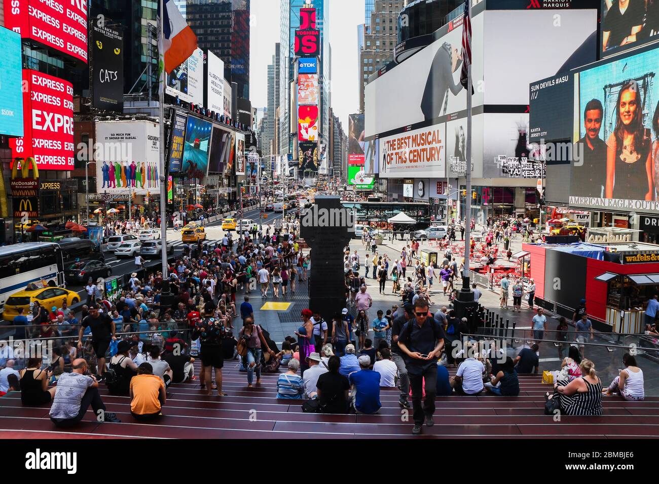 An aerial view of a crowded Times Square in New York City Stock Photo