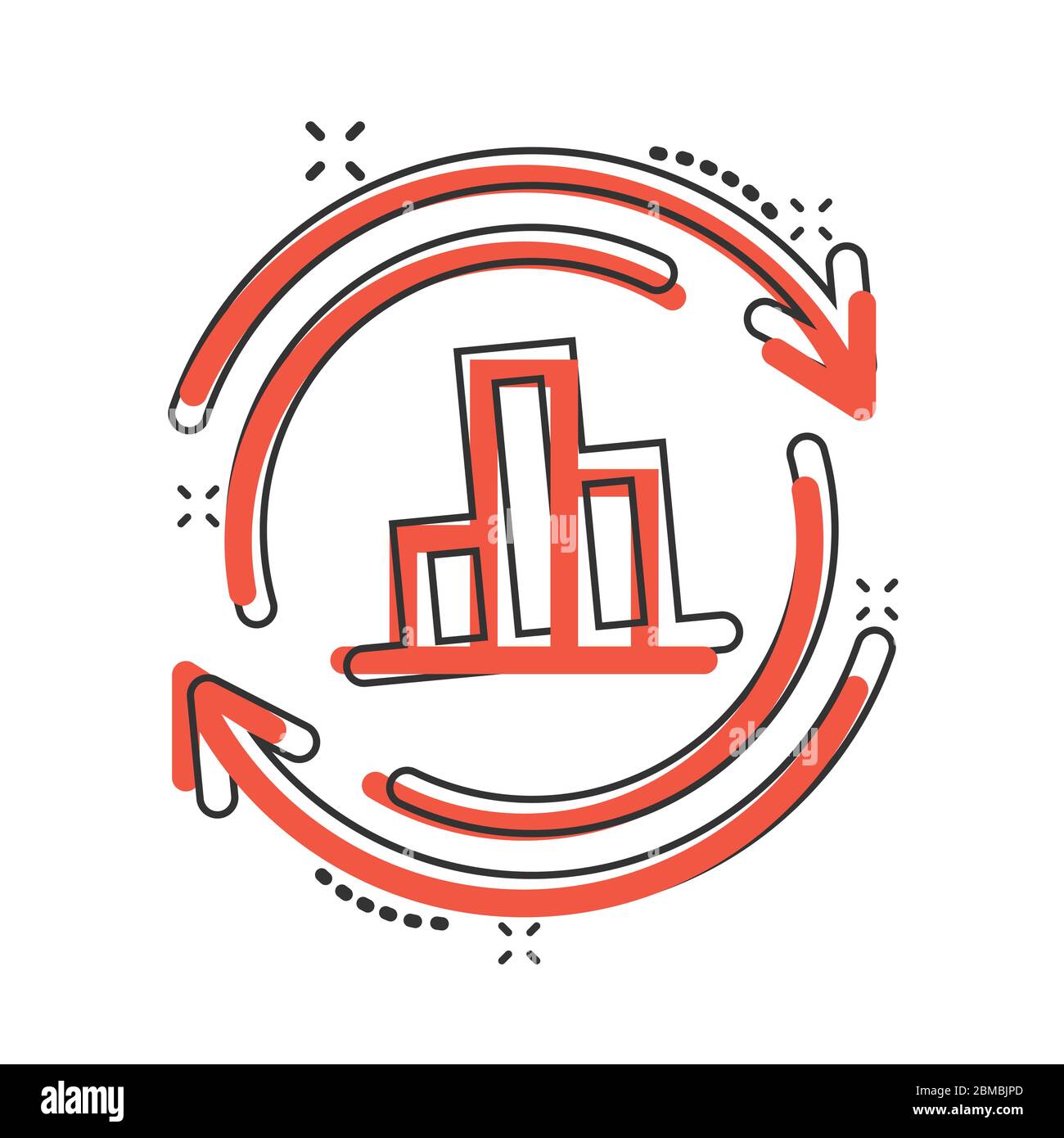 Growing bar graph icon in comic style. Increase arrow cartoon vector ...