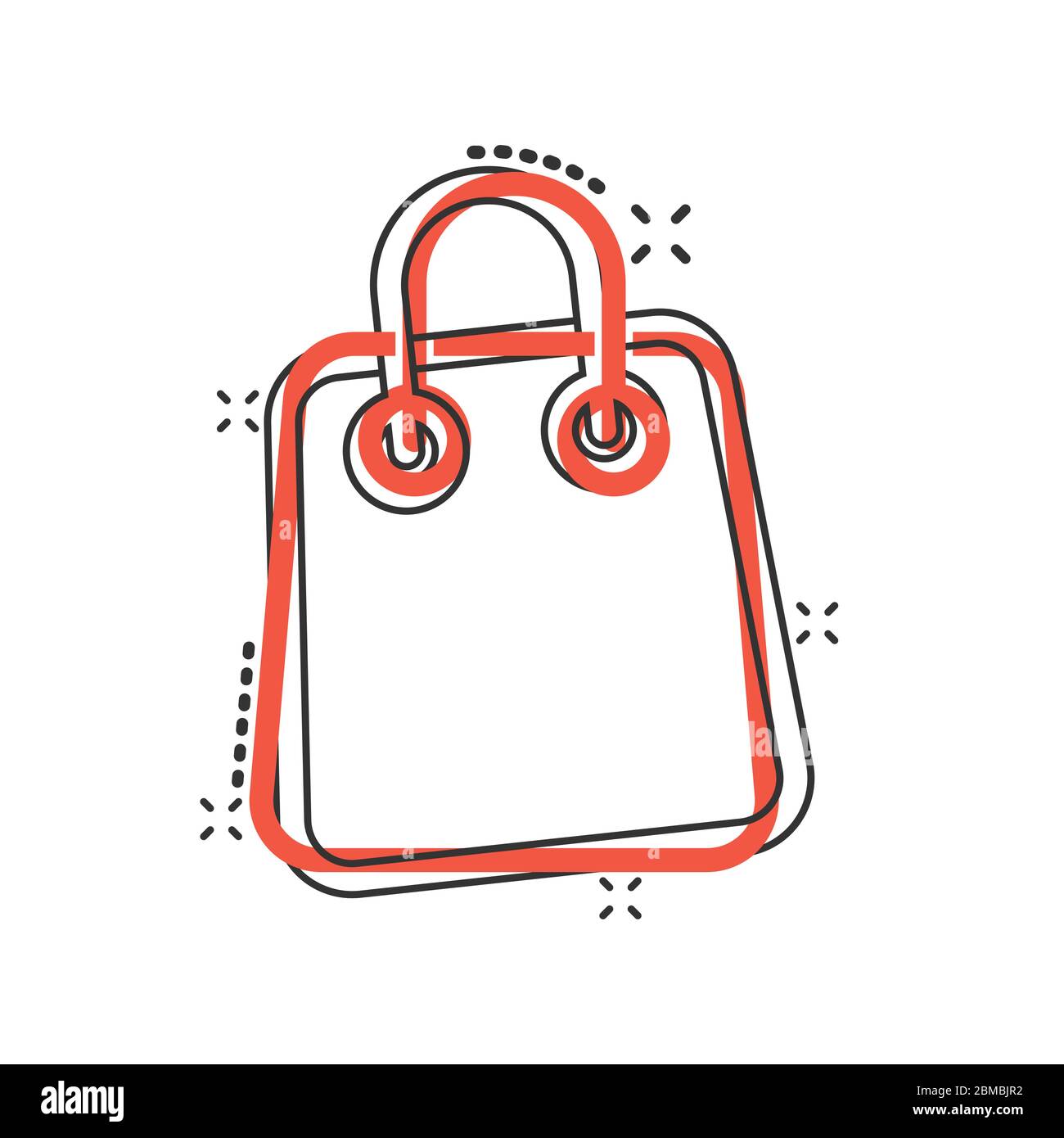 Shopping bag icon in comic style. Handbag cartoon sign vector ...