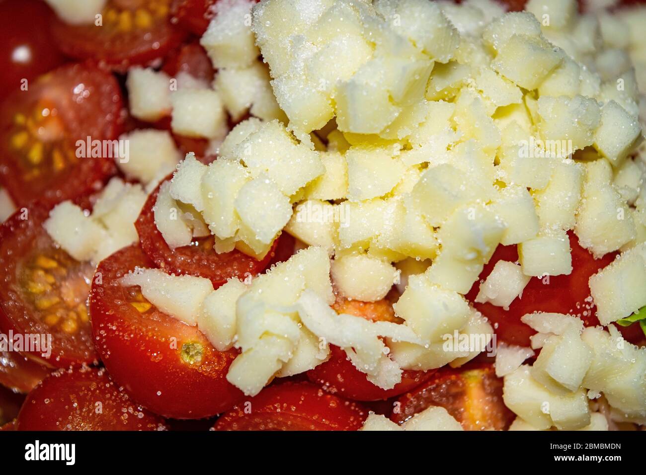 Vegetable salad sliced tomatoes and onions. Close up. Healthy food and