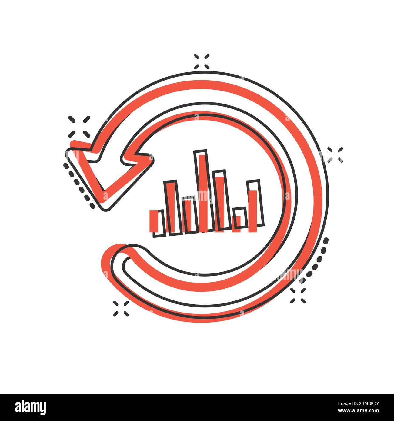 Growing bar graph icon in comic style. Increase arrow cartoon vector ...