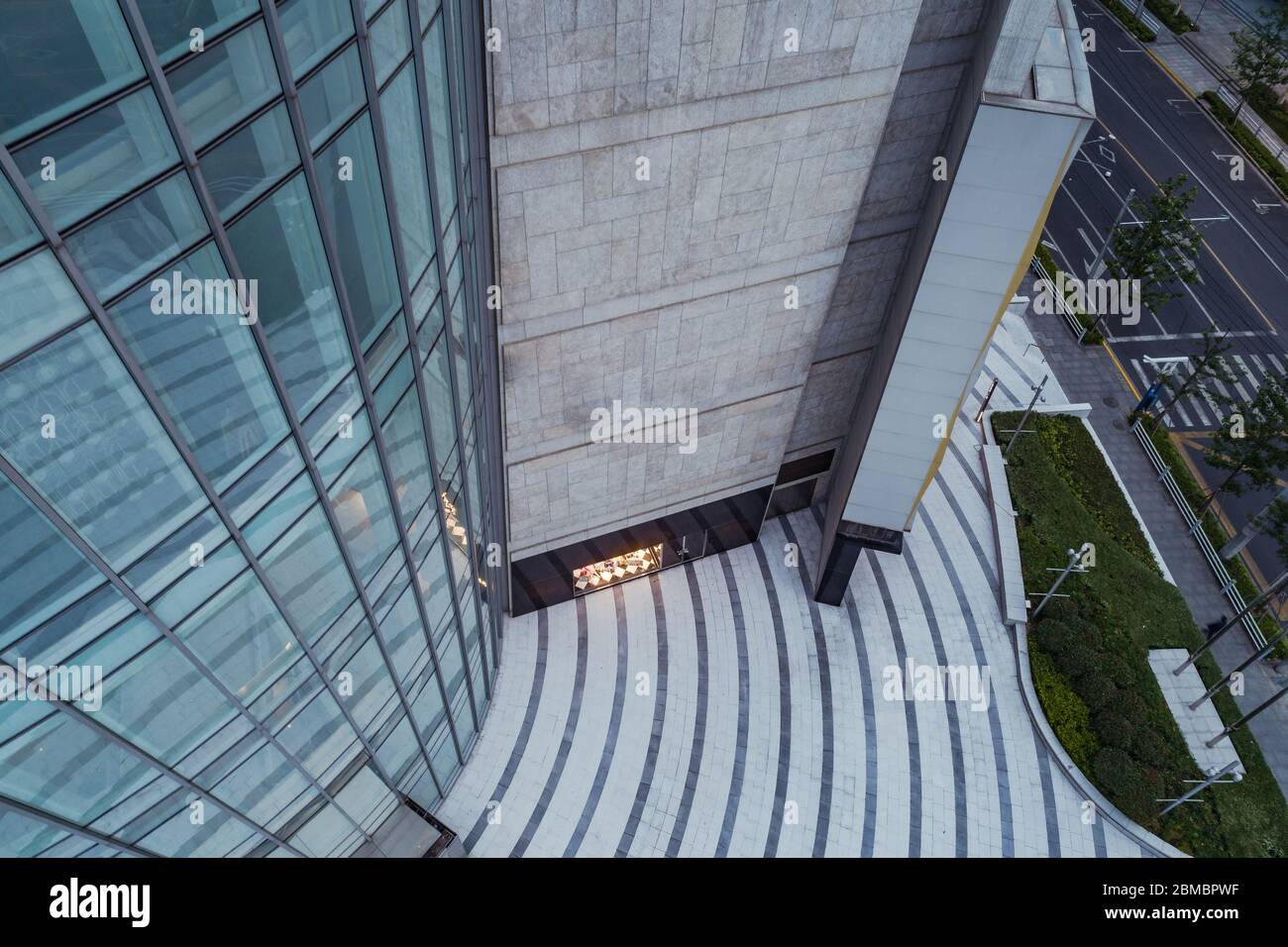 aerial view of entrance ground of modern building Stock Photo