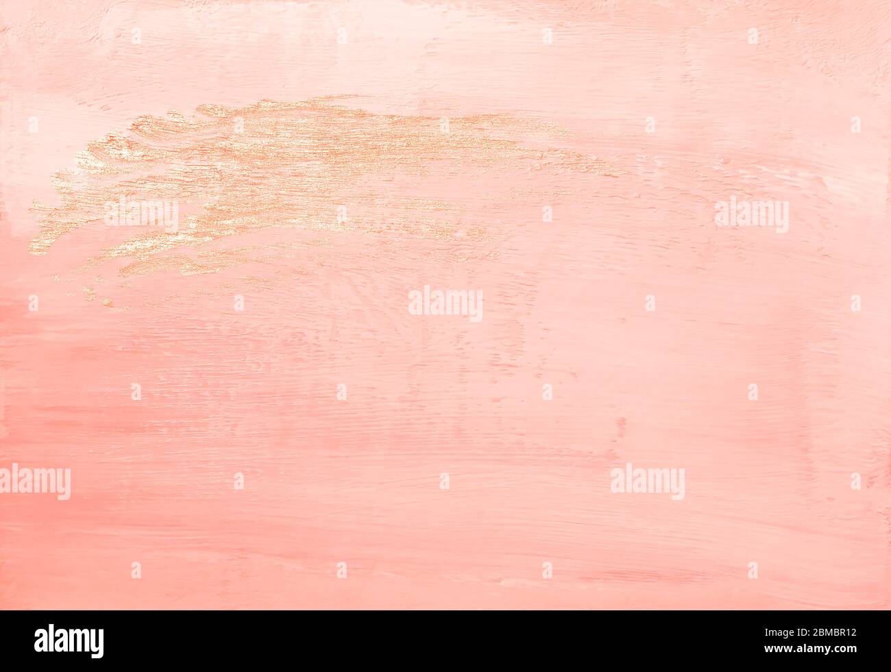 Beautiful faded pink abstract painted paper background texture with shiny metallic golden brush stroke Stock Photo