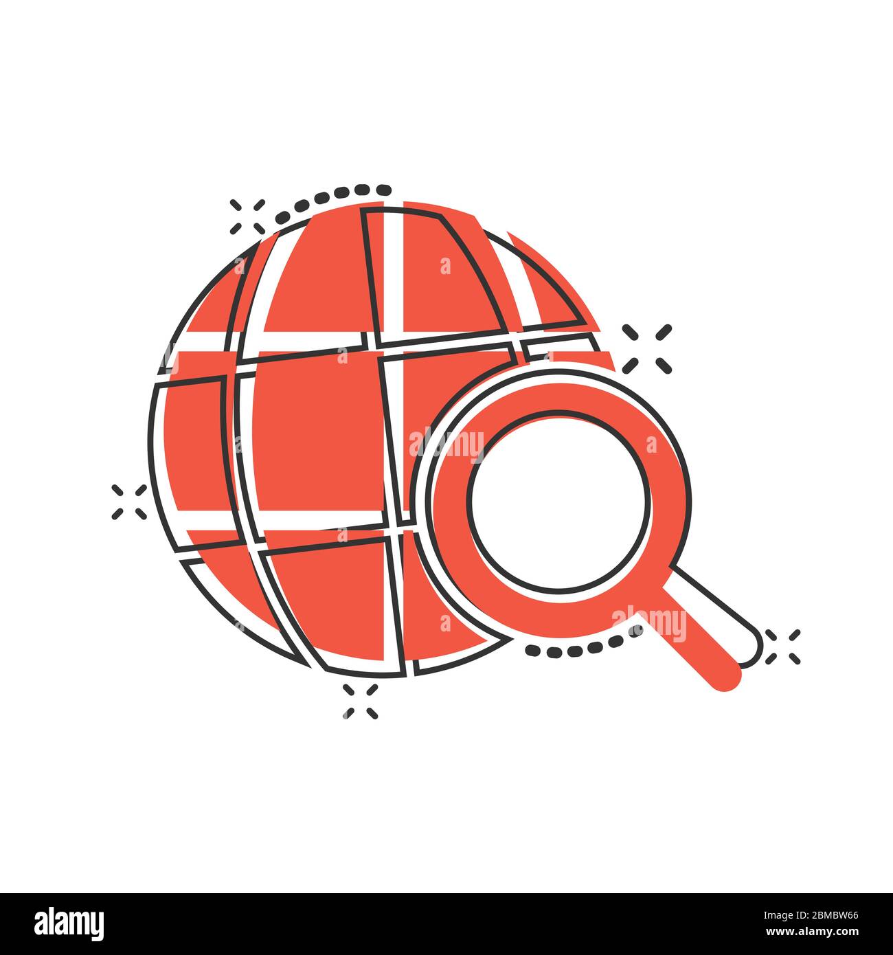 Globe search icon in comic style. Network navigation cartoon vector ...