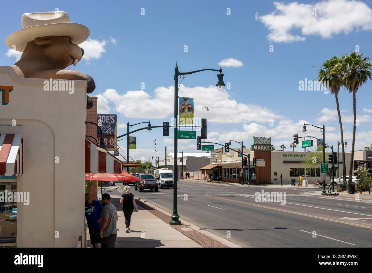 Street view of downtown Gilbert Arizona Topo Liberty Market Americana Stock Photo