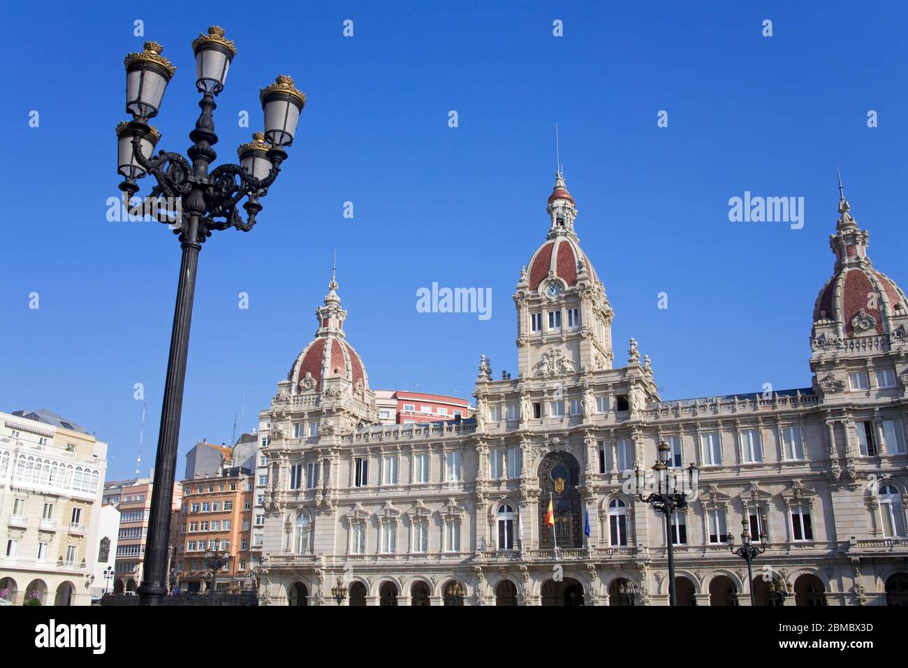 Palacio Municipal (Town Hall) on Plaza de Maria Pita, La Coruna City, Galicia, Europe Stock Photo