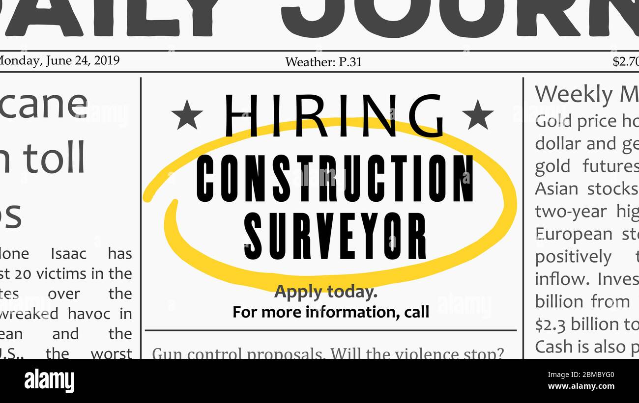 Construction surveyor - job offer. Newspaper classified ad career 