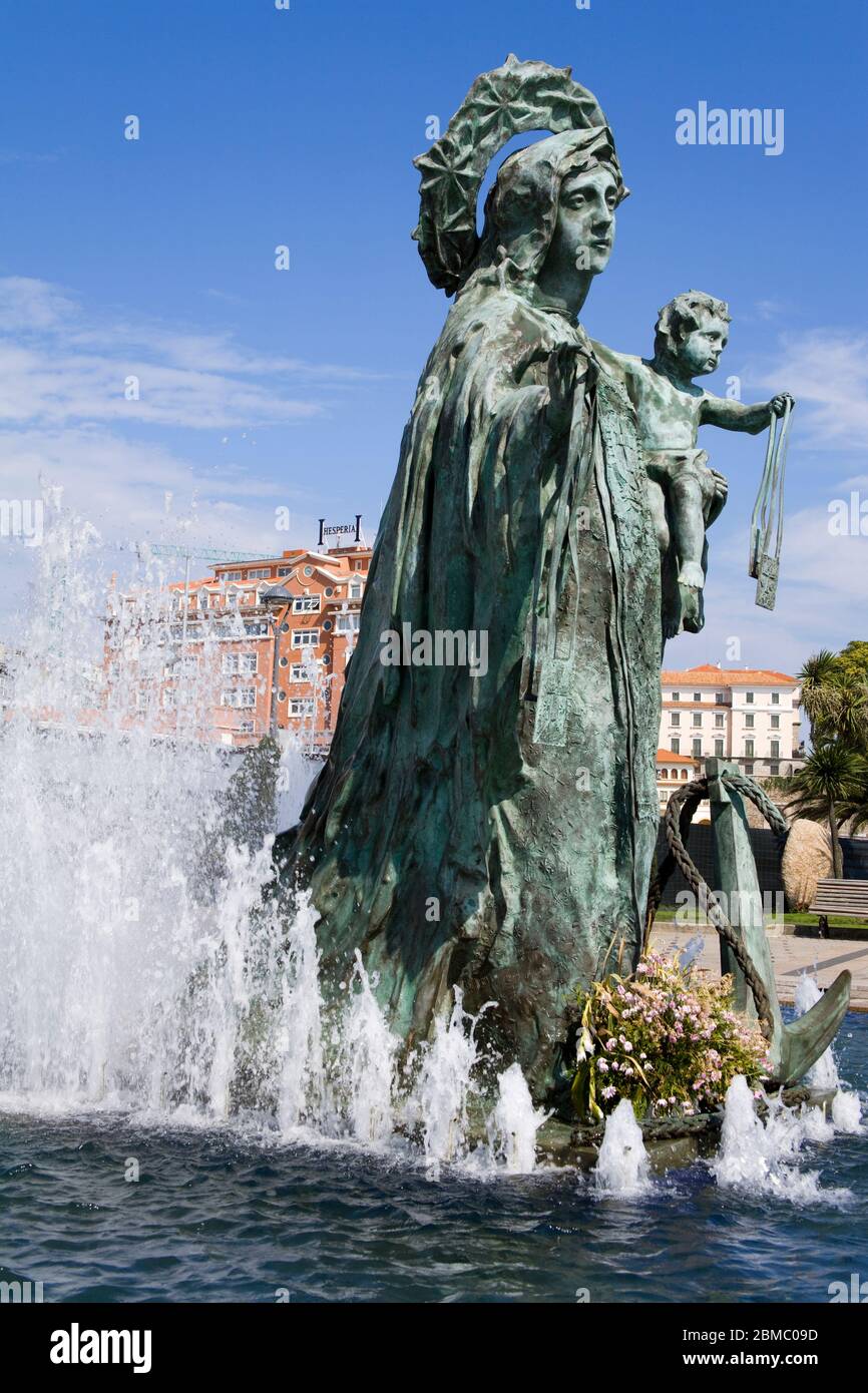 Fountain on Paseo Maritimo, La Coruna City, Galicia, Europe Stock Photo