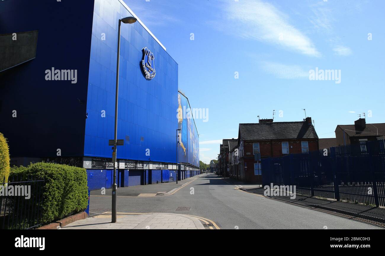 Liverpool, UK. 8th May, 2020. Everton's Goodison Park stadium during the suspension of the Premier League. A view of a deserted Goodison Road Credit: Action Plus Sports/Alamy Live News Stock Photo