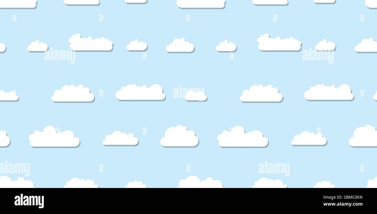 Vector white clouds background. Seamless cloud textile print pattern ...