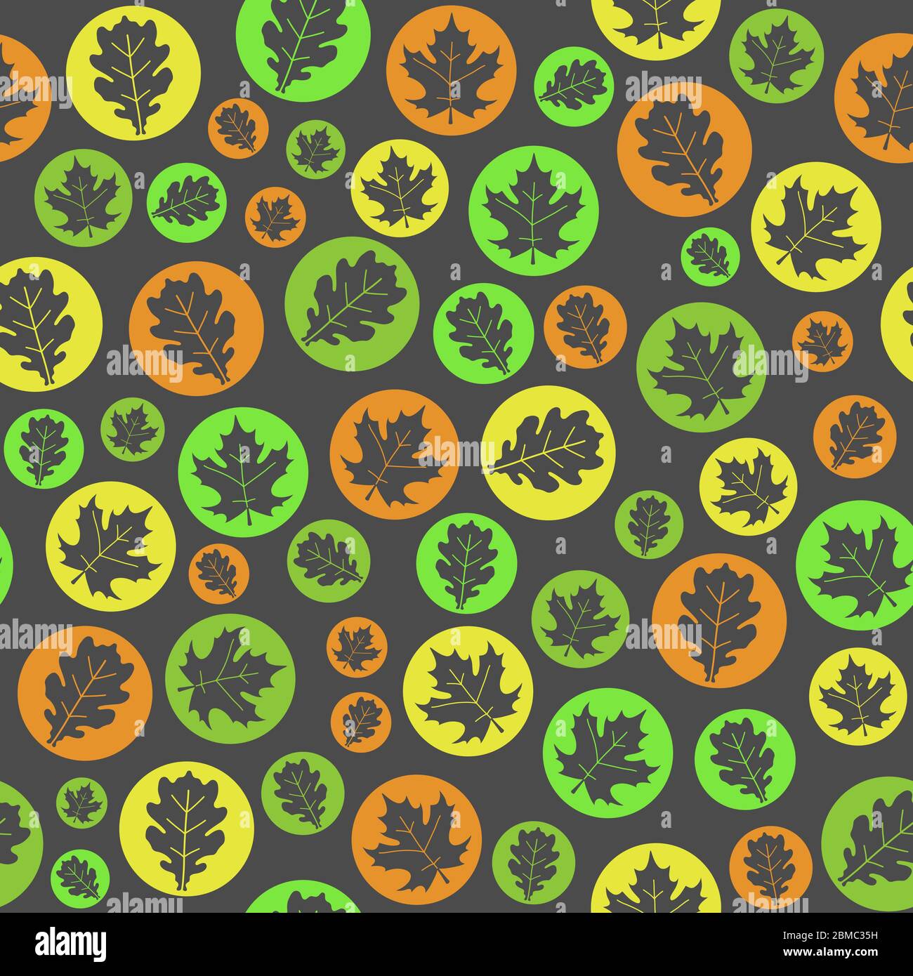 Maple Texture Background Vector Seamless texture with maple and oak leaves in circles. Natural ...
