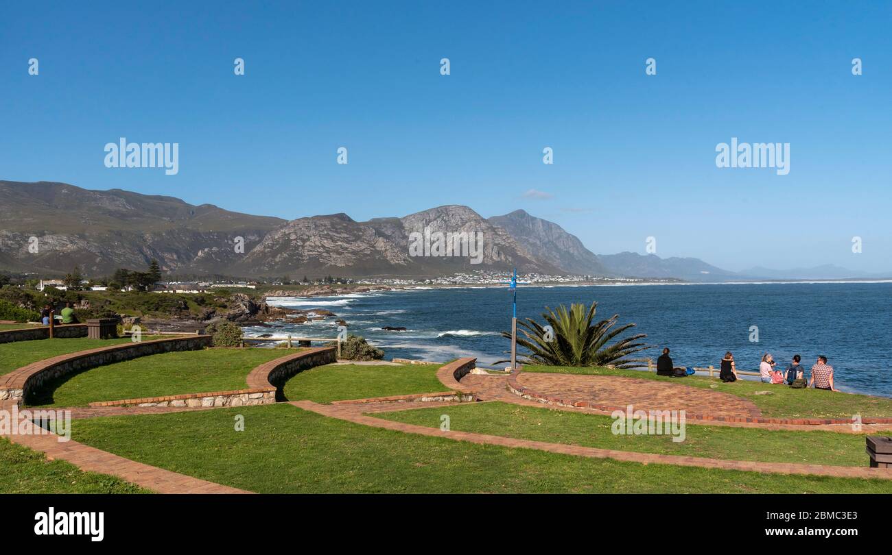 Hermanus, Western Cape, South Africa. 2019. Coastal landscape from a cliff top in Hermanus a holiday resort on the garden route in the Western Cape re Stock Photo