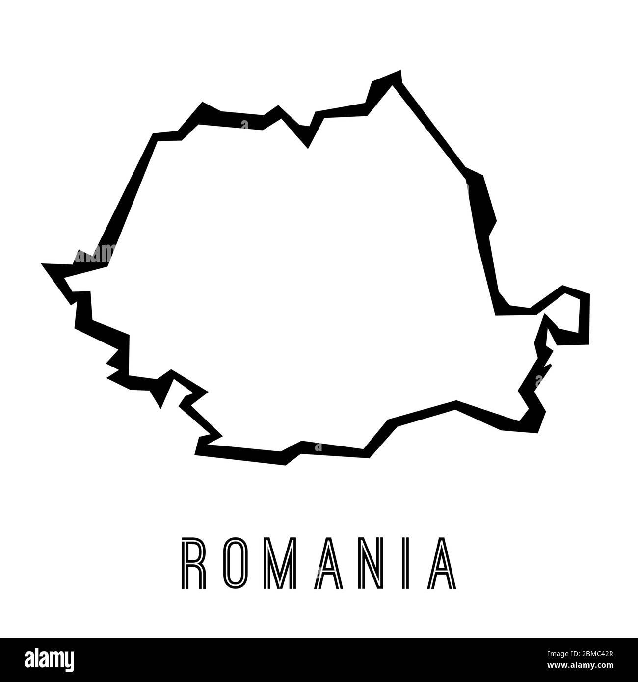 Romania simple vector map outline - country shape sharp polygonal geometric style vector. Stock Vector