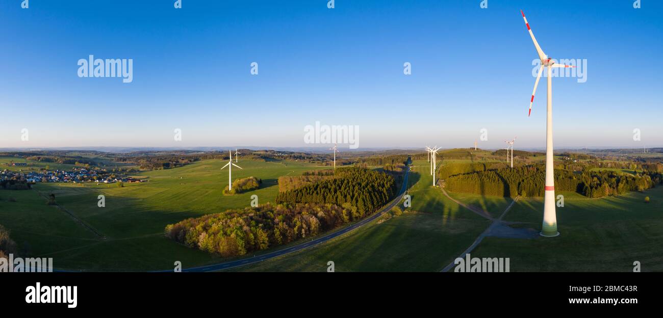 wind wheels in the evening high definition panorama Stock Photo Alamy