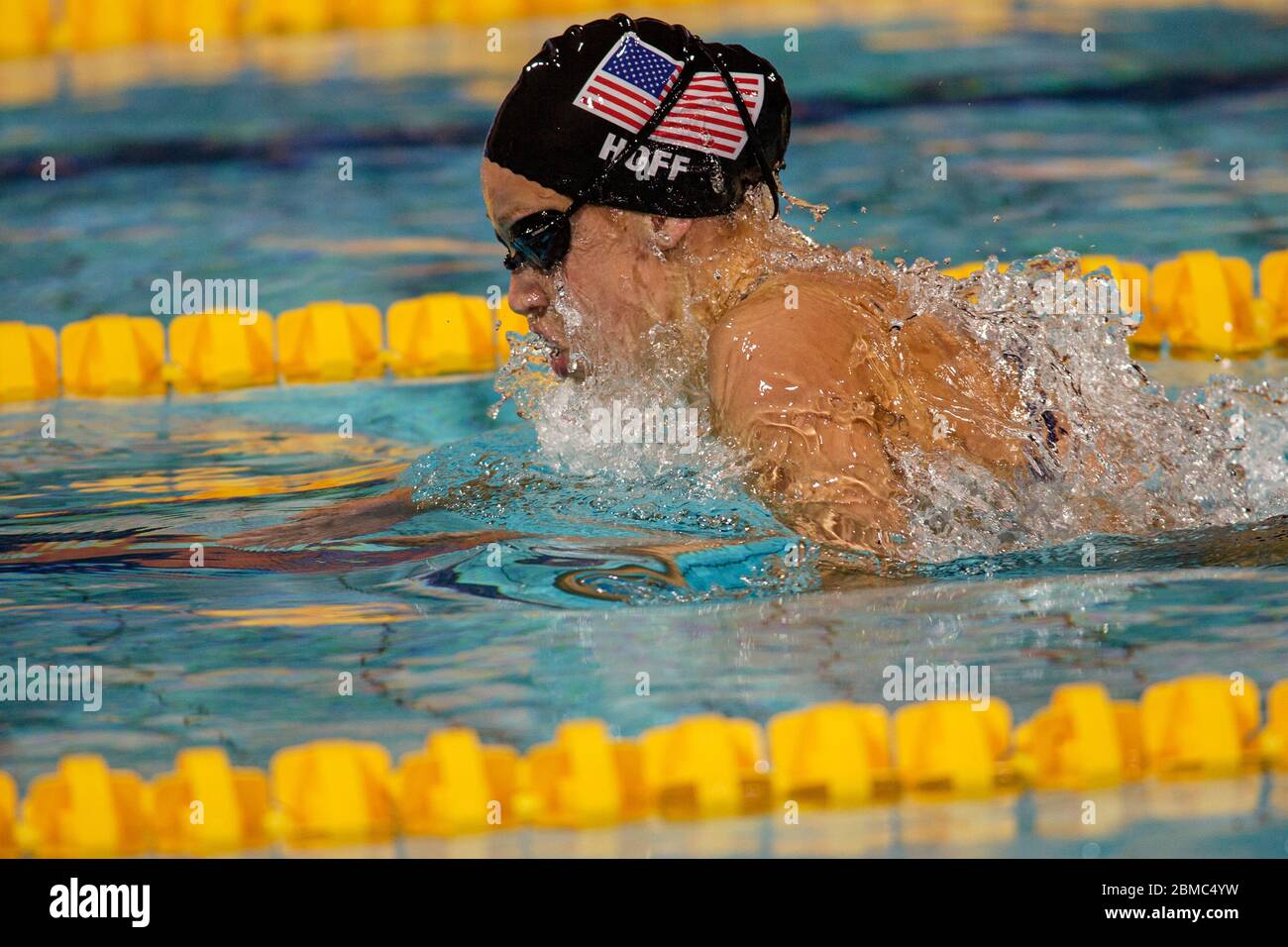 Katie Hoff (USA) competing in the  Women's 200 metre individual medley semifinal at the 2004 Olympic Summer Games, Athens. Stock Photo
