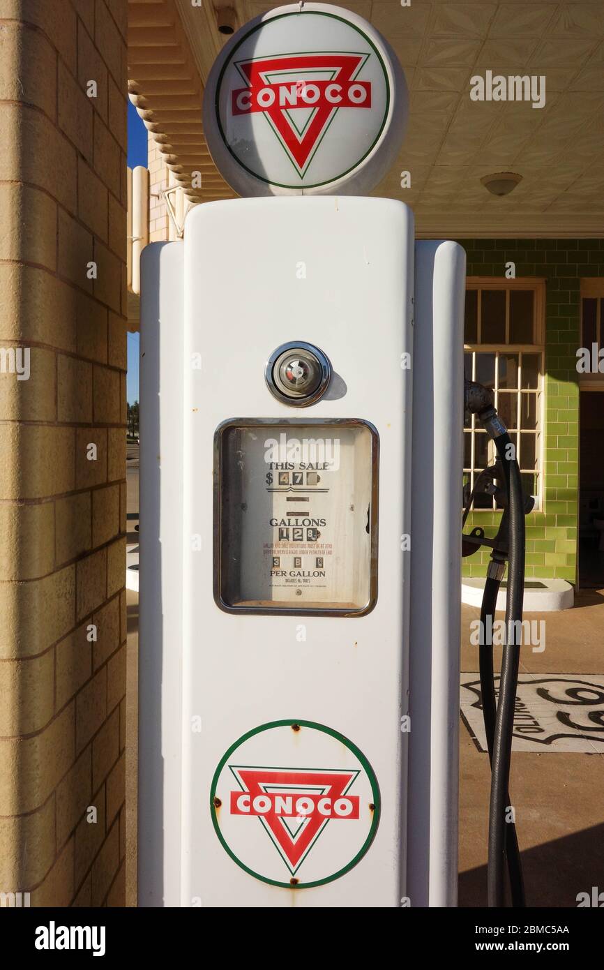 Restored Conoco gas pump in Shamrock, Texas along Route 66 Stock Photo