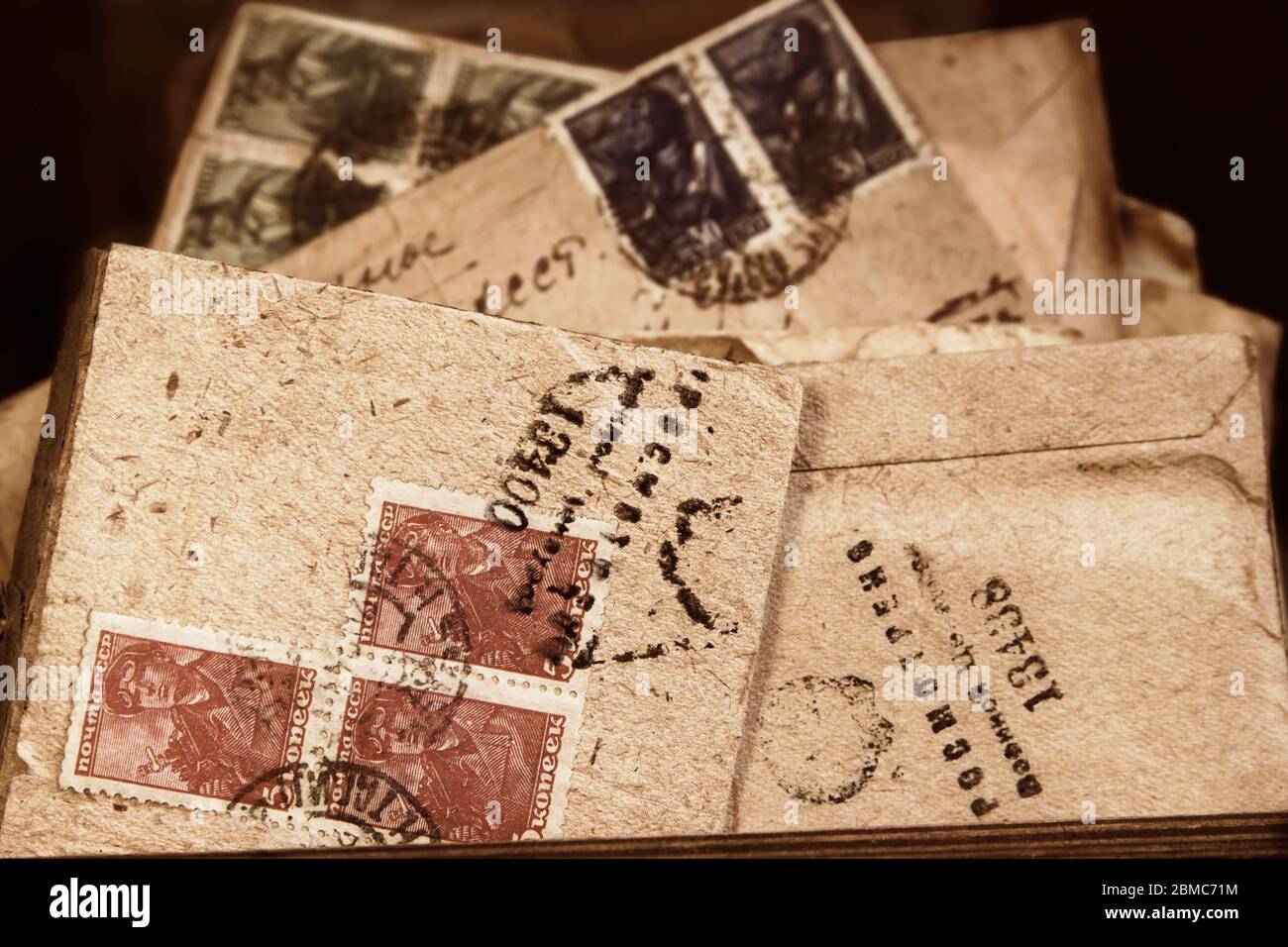 Postage paper letters with the stamp 'Censorship looked' from World War Two , USSR Stock Photo