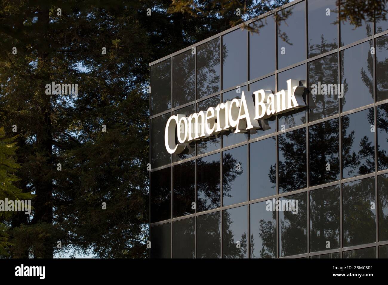 Comerica Bank San Jose Airport banking center exterior, seen on Feb 12, 2020. Stock Photo