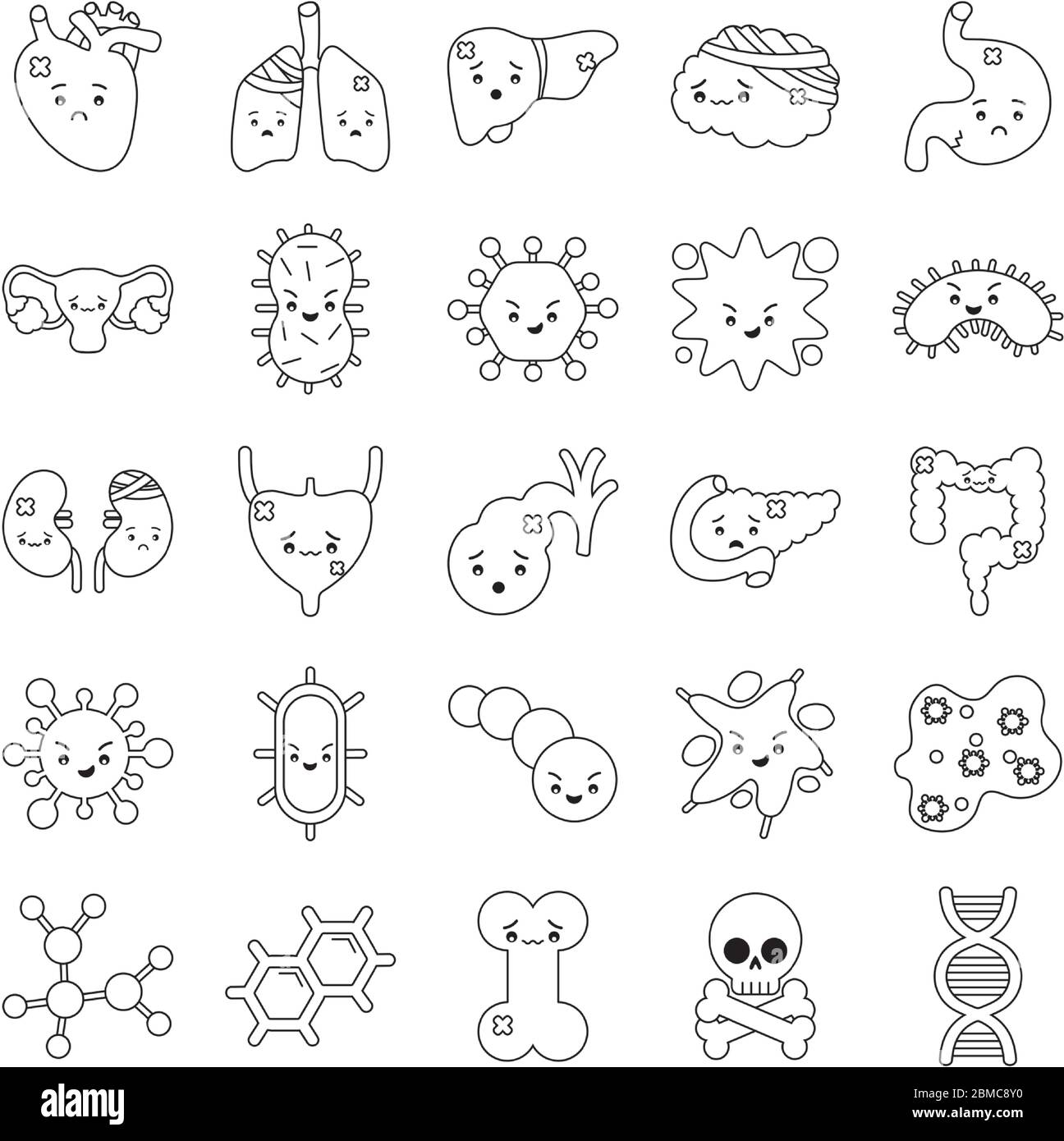 line style icon set design of human organs virus and medical care theme ...