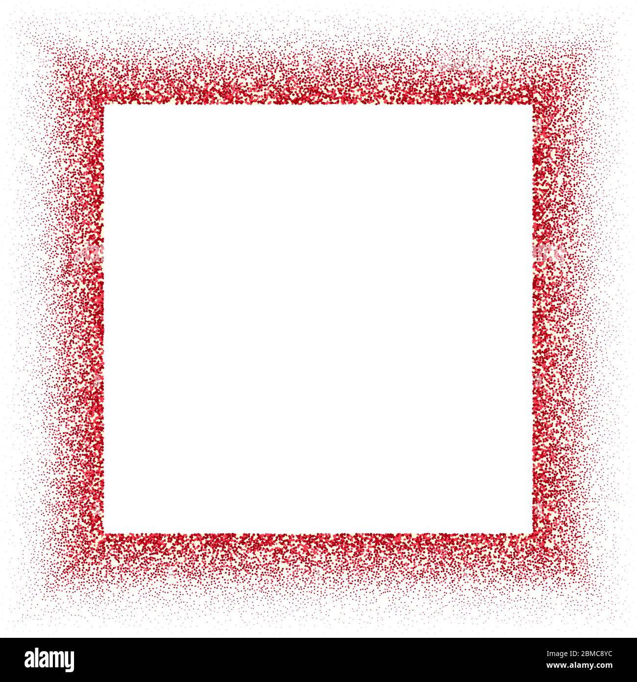 Red gold glitter. Bordered frame with pink gold glitter on white