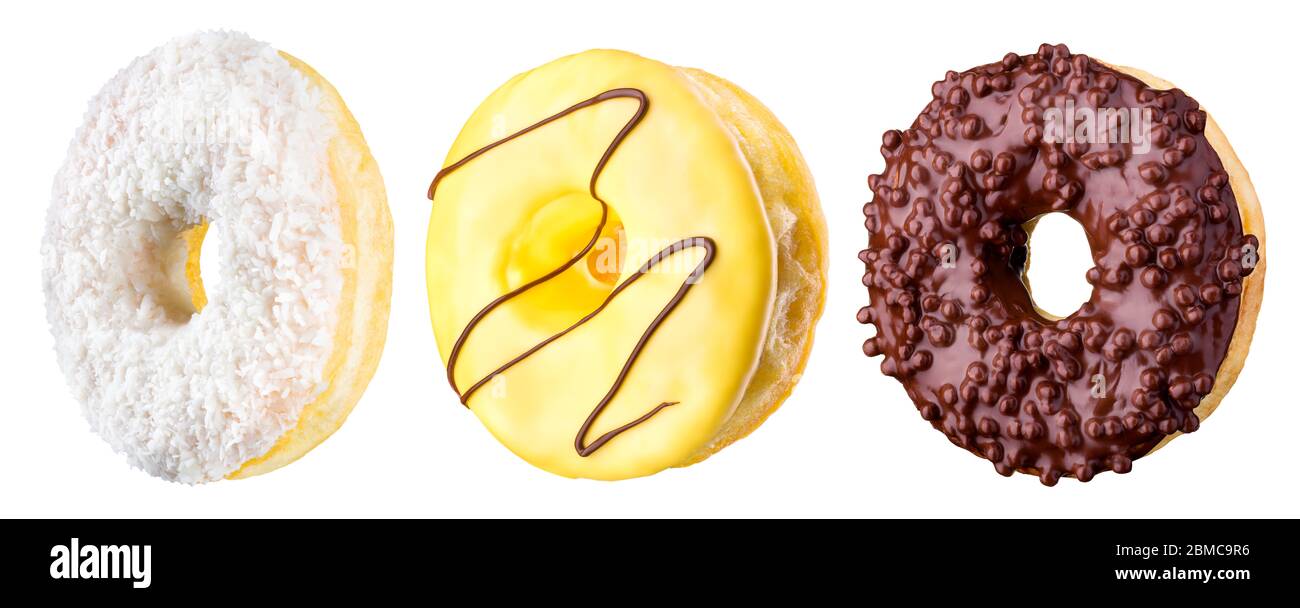 Set of glazed donuts with sprinkles on a white background Stock Photo ...