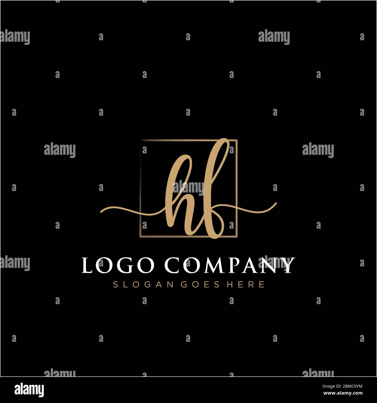 HF Initial handwriting logo with rectangle template vector Stock Vector ...