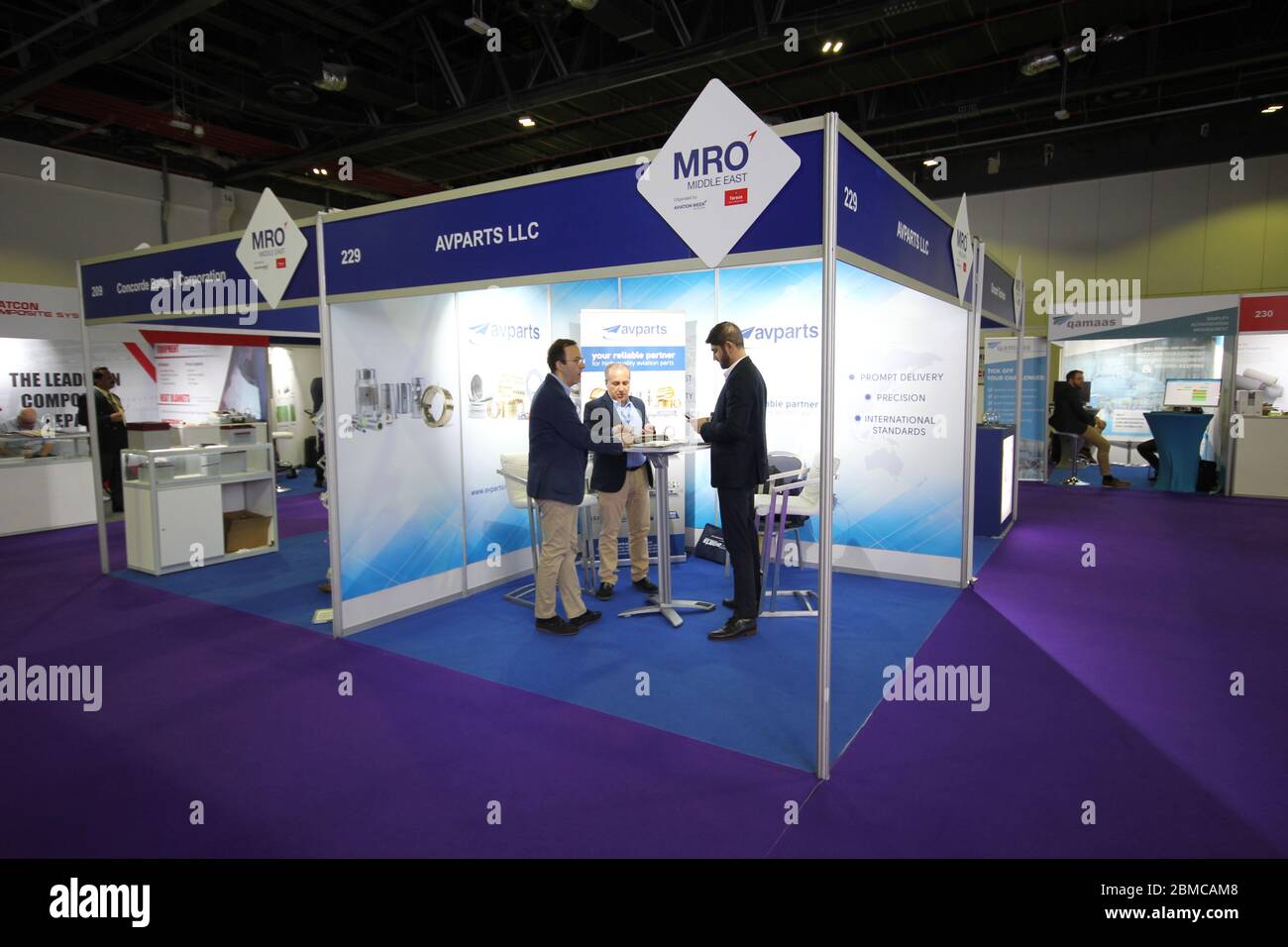 Scene at Aircraft Interiors Middle East 2020 and MRO Middle East 2020 joint trade show held in Dubai, United Arab Emirates, from February 25-26, 2020. Stock Photo