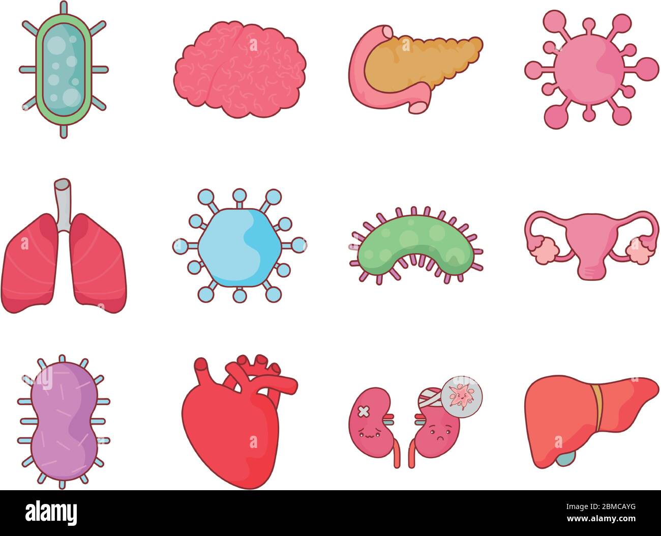 Flat style icon set design of human organs virus and medical care theme ...