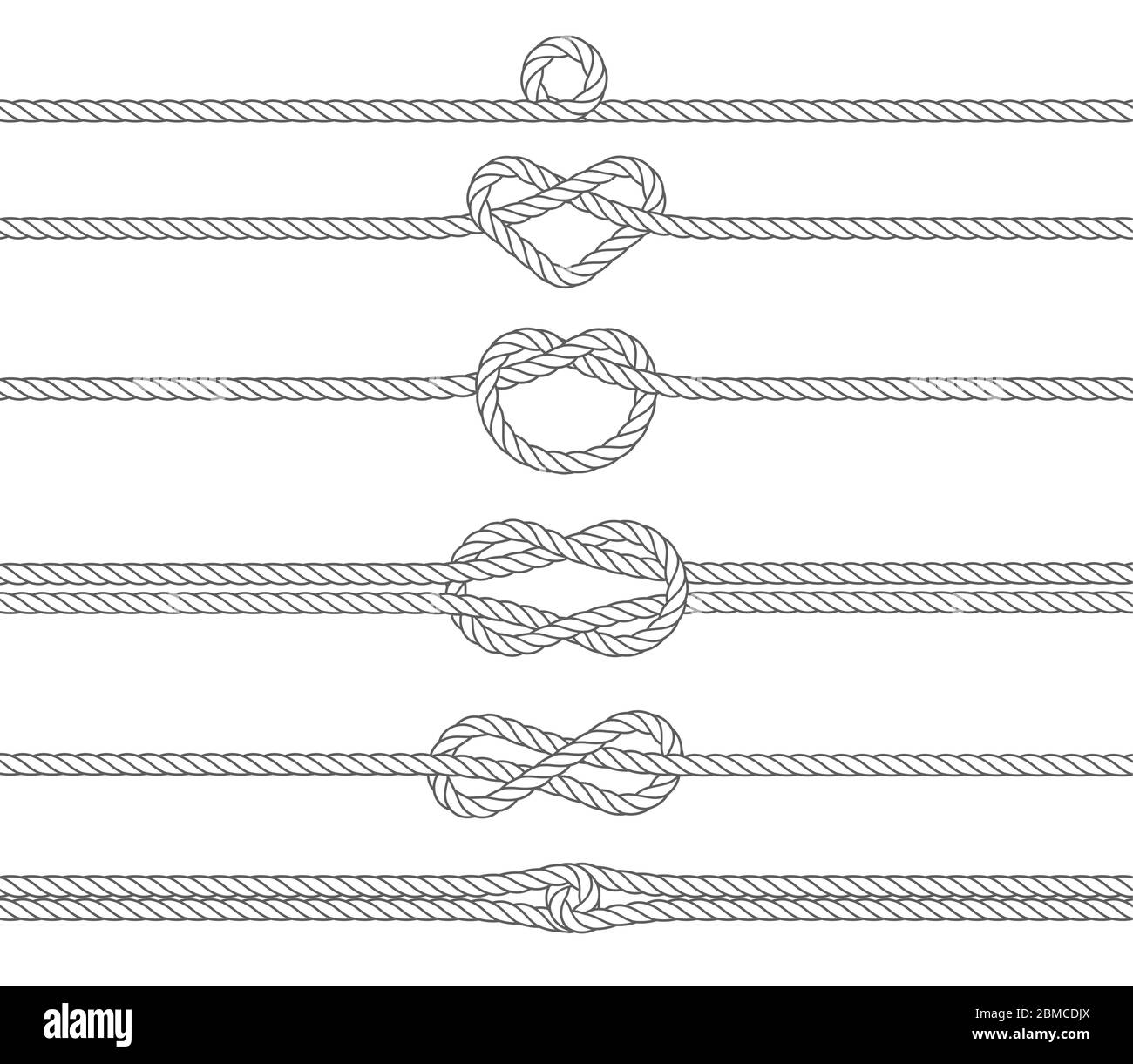 Nautical rope frames and borders, seamless pattern. Marine rope