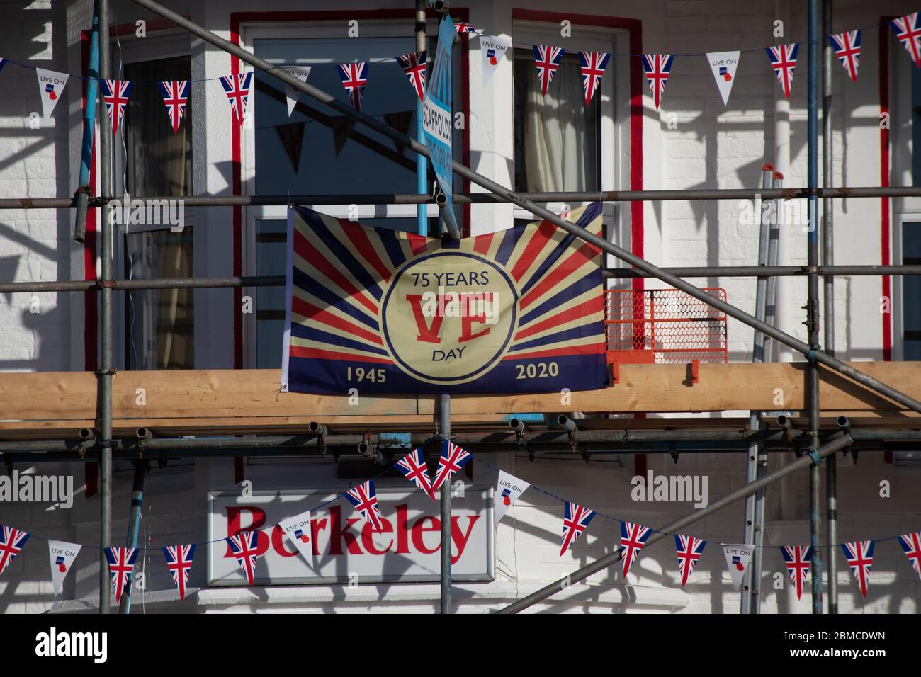 MOrecambe Lancashire, UNited Kingdom 8th May 2020nThe Flags are out in Morecambe Celebrating VE Day 75years on from the end of the war in Europe. Credit: Photographing_North/Alamy Live News  Stock Photo
