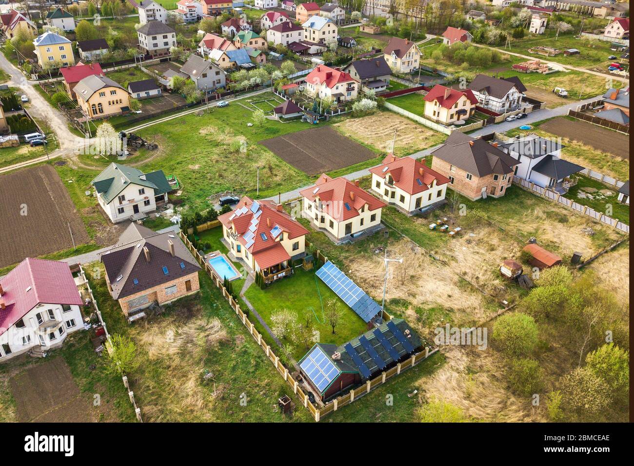 Aerial view of rural area in town with residential houses Stock Photo ...