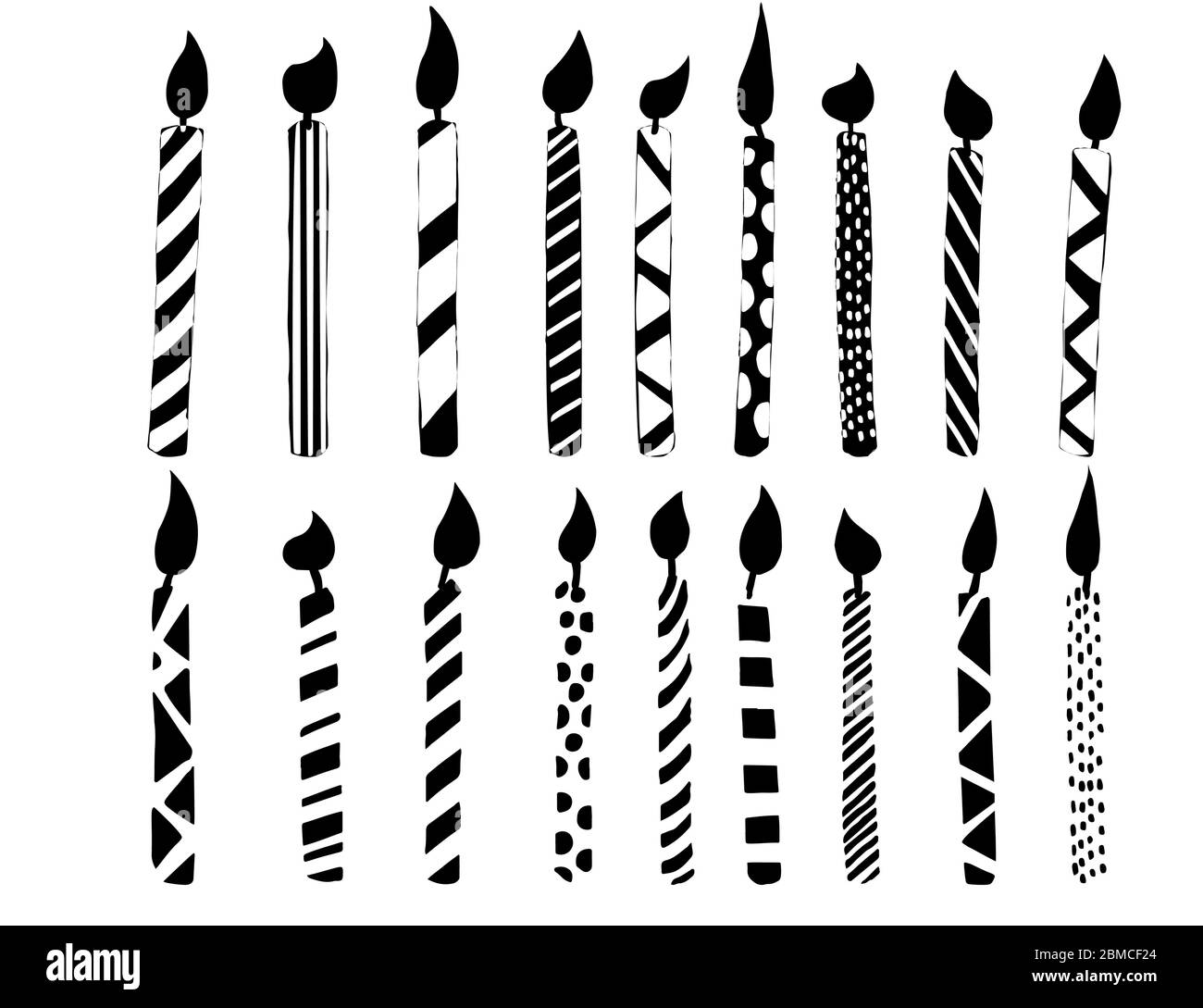Black silhouette collection of birthday candles flat vector