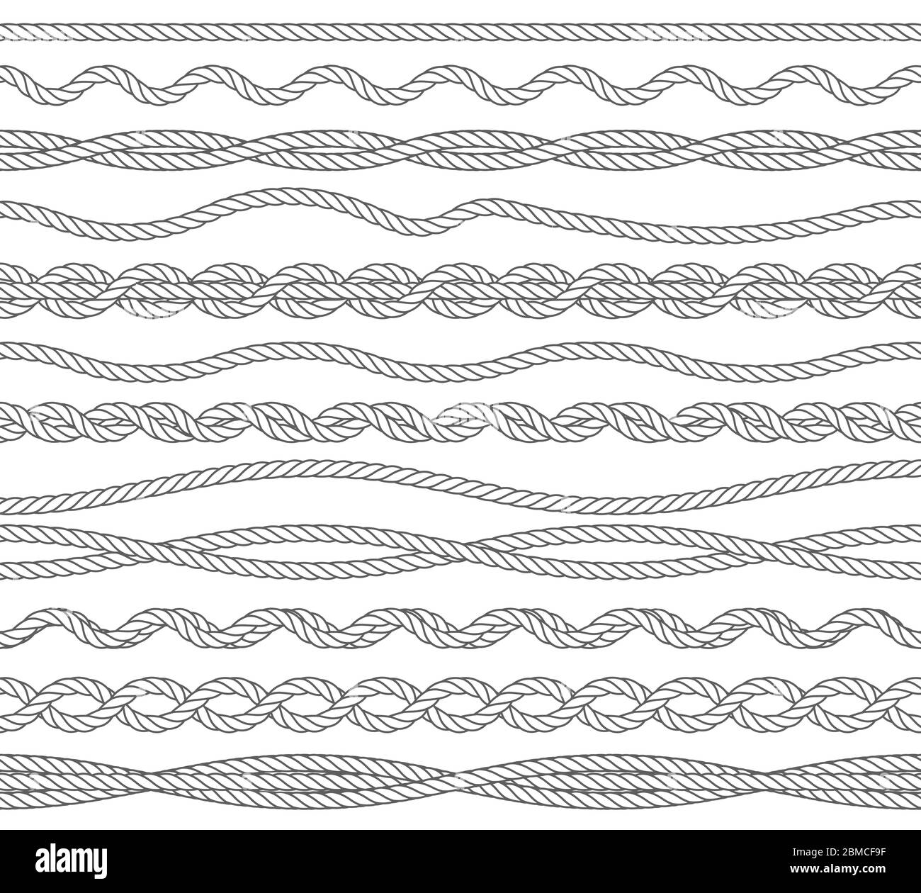 Nautical ropes monochrome outline vector illustrations set Stock Vector