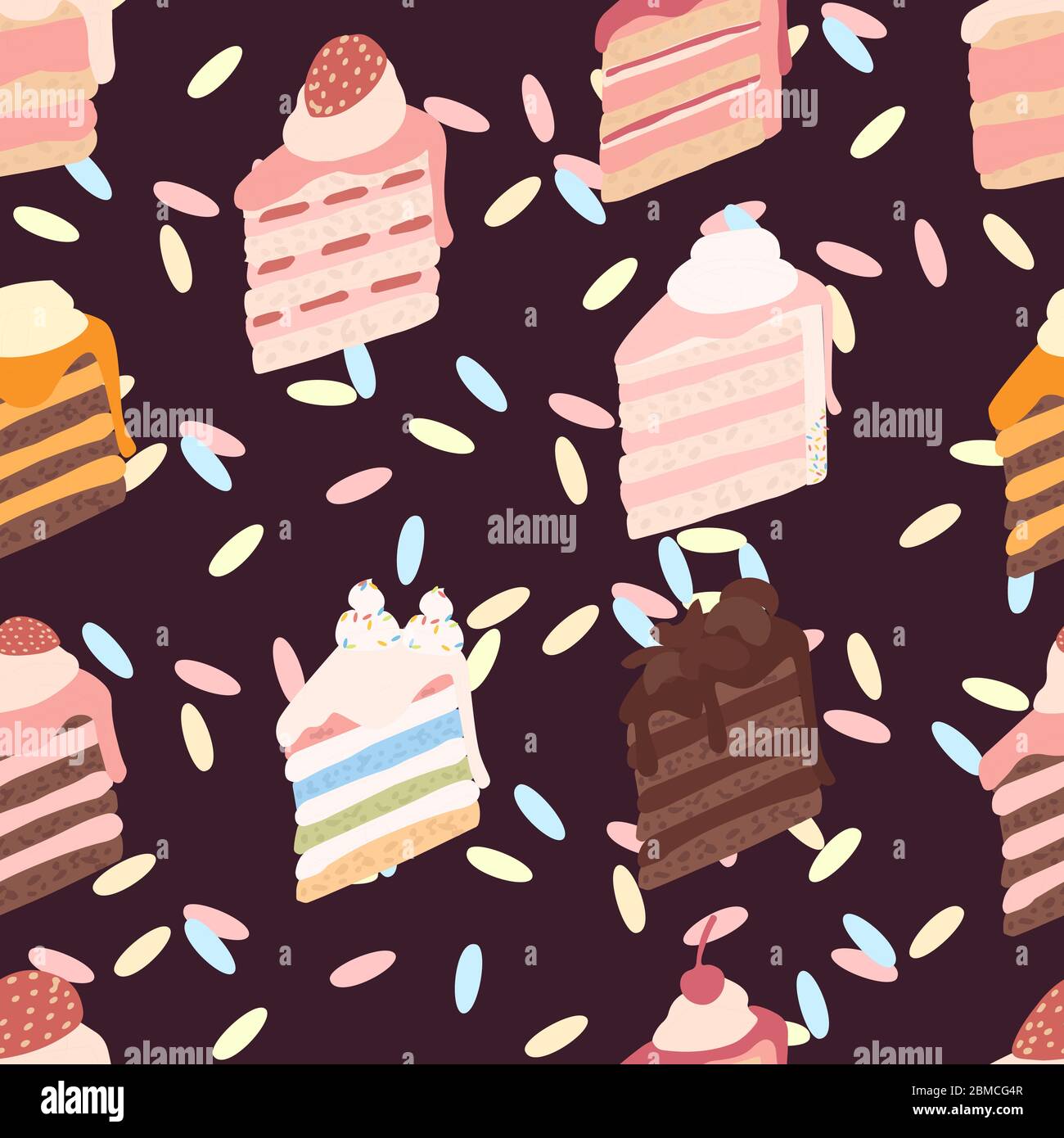 Bakery Sweet Cake Dessert Seamless Pattern Vector. Delicious Creamy Cake,  Cupcake And Pastries Icons. Confectionery Product For Menu Cafe, Restaurant  Or Shop Template Flat Illustration Royalty Free SVG, Cliparts, Vectors, and  Stock