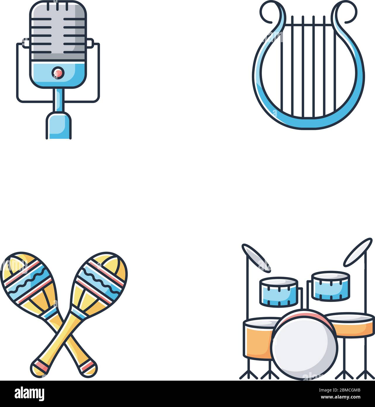 Band musical instruments RGB color icons set. Vintage microphone. Greek  lyra. Crossed maracas. Drum kit to play beats. Traditional music for  orchestra Stock Vector Image & Art - Alamy