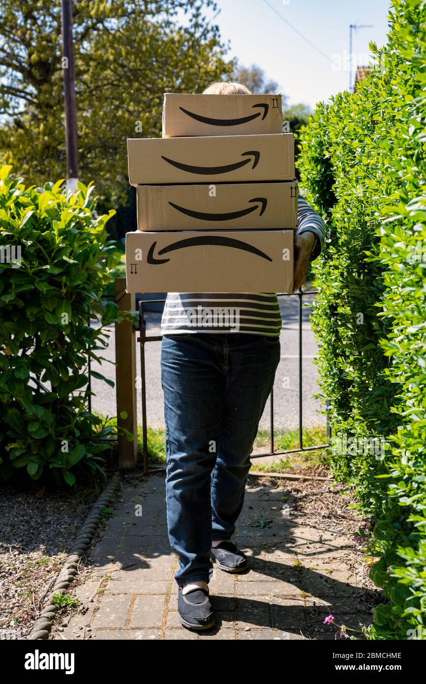 Amazon parcels delivery during the Coronavirus  lockdown 2020 Stock Photo